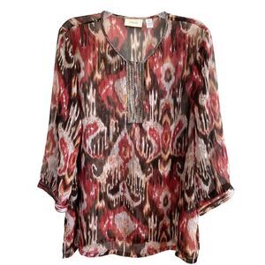 Chico’s Embellished 3/4 Sleeve Sheer Blouse Size 2 (Large/12)